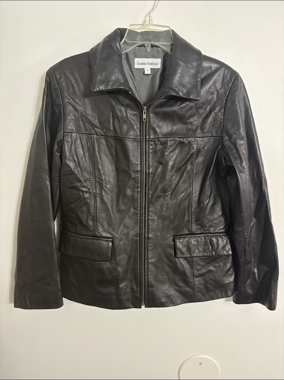 Boston Harbour  Black Leather Jacket  - NWOT SIZE LARGE